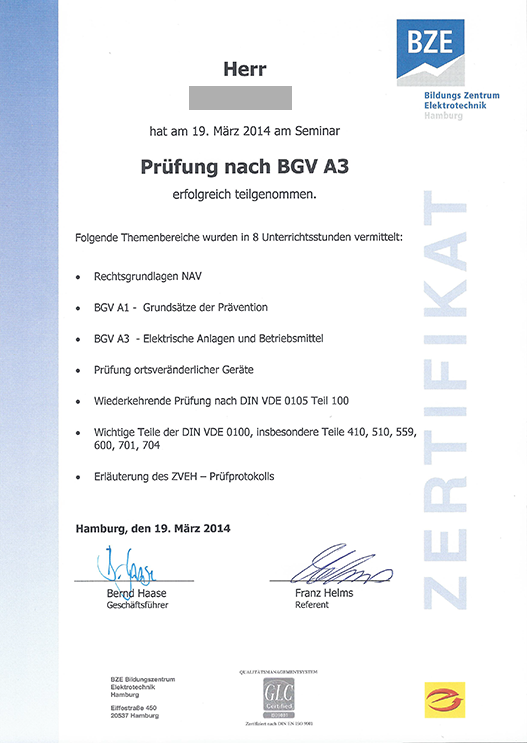 BZW Zertifikat